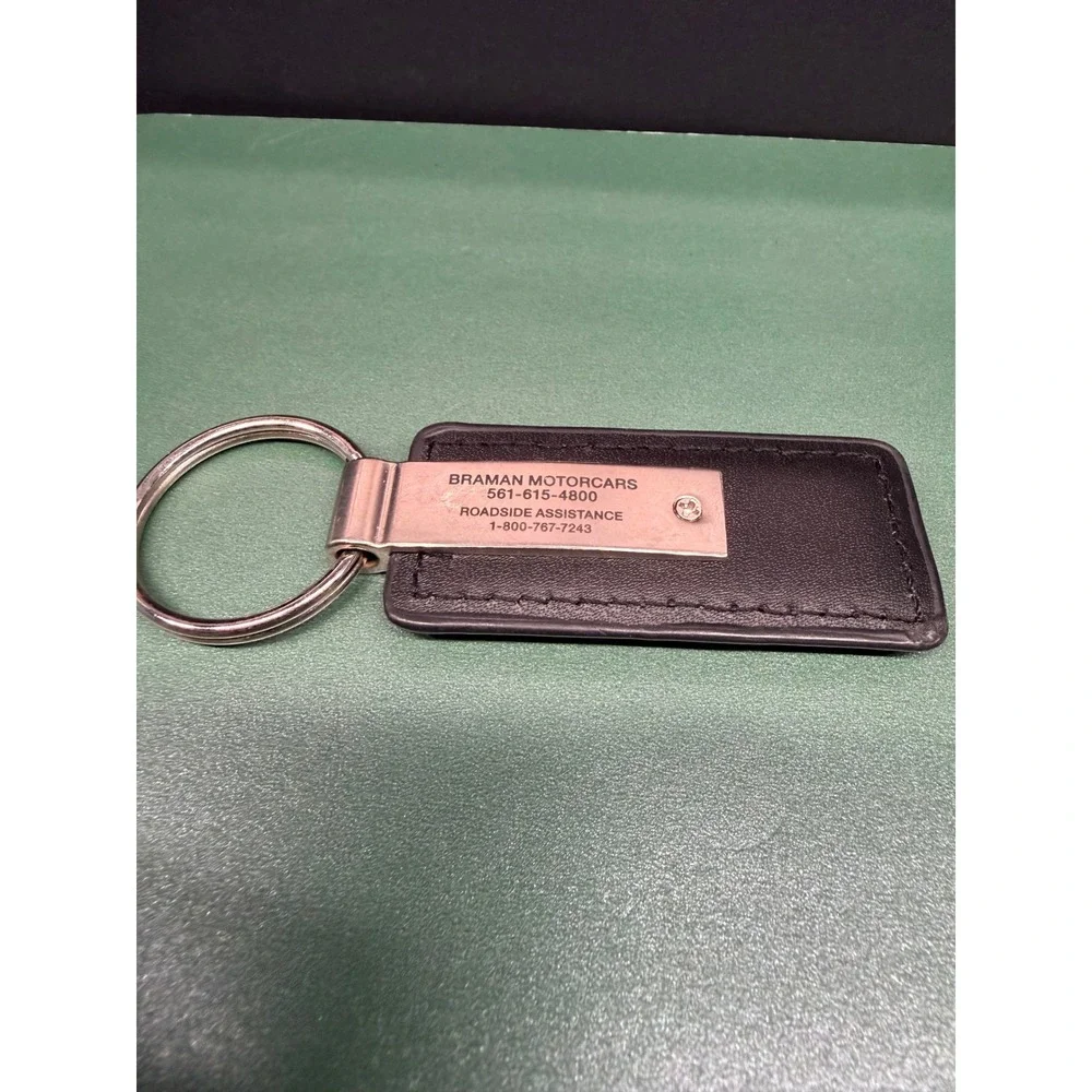 Porsche Black Leather Keychain Braman Motorcars Roadside Assistance Metal Crest